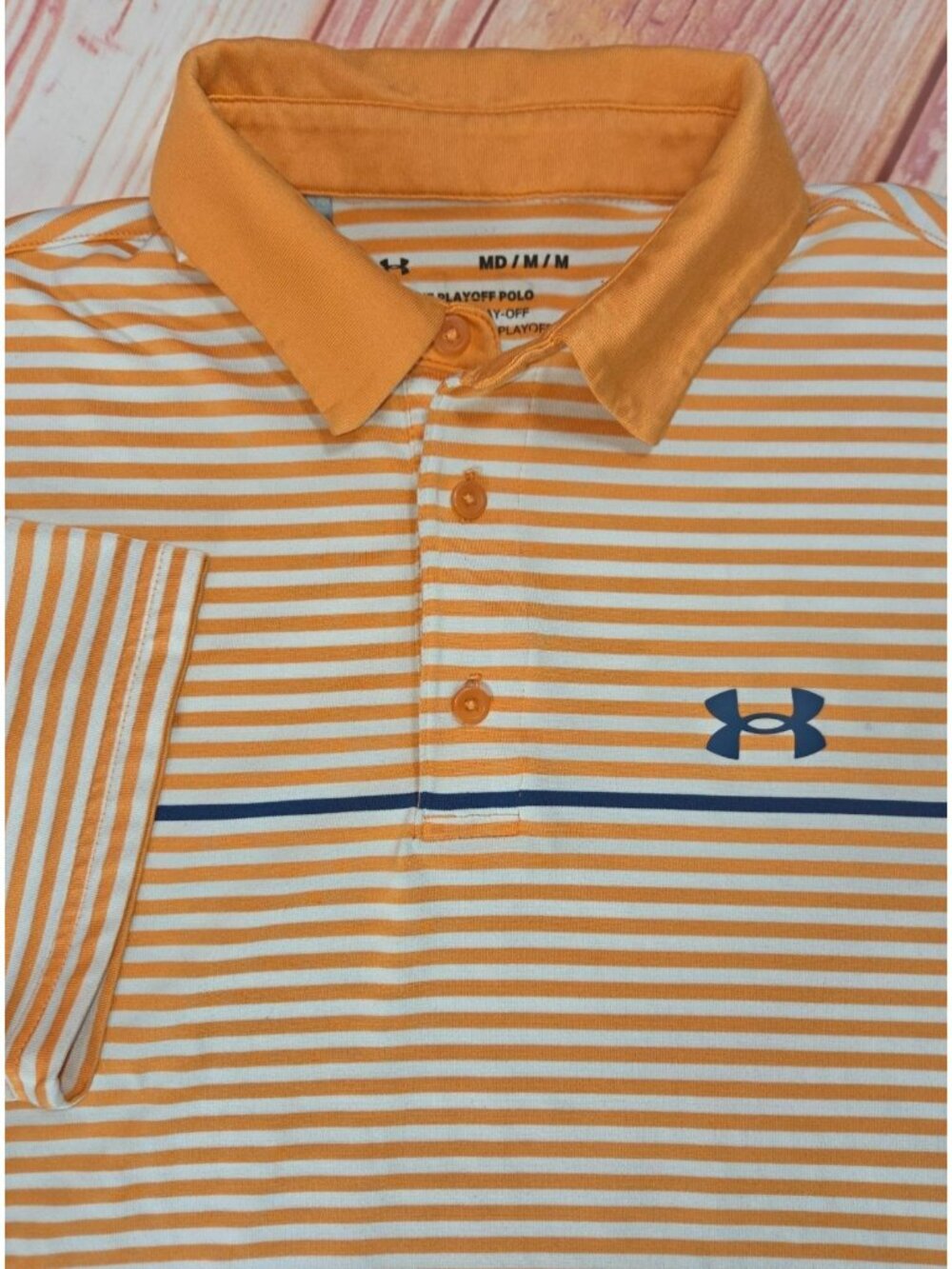 Under Armour Mens Playoff Orange Striped Polo Medium